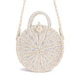 Vintage Rattan Woven Round Handbag Retro Straw Knitted Messenger Bag