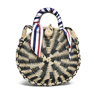 Vintage Rattan Woven Round Handbag Straw Messenger Bag