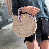 Vintage Rattan Woven Round Handbag Straw Messenger Bag