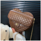 Plaid Shoulder Bag Heart Shape PU Leather Handbags Small Crossbody Clutch