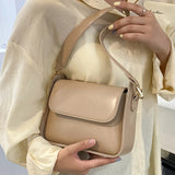 Women's Solid PU Leather Flap Shoulder Bag