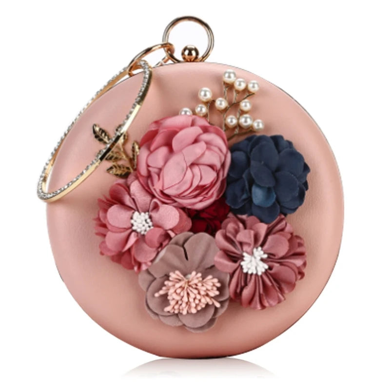 Round Flower Evening Bag Wedding Clutch Handbag
