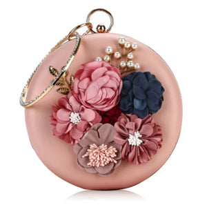 Round Flower Evening Bag Wedding Clutch Handbag