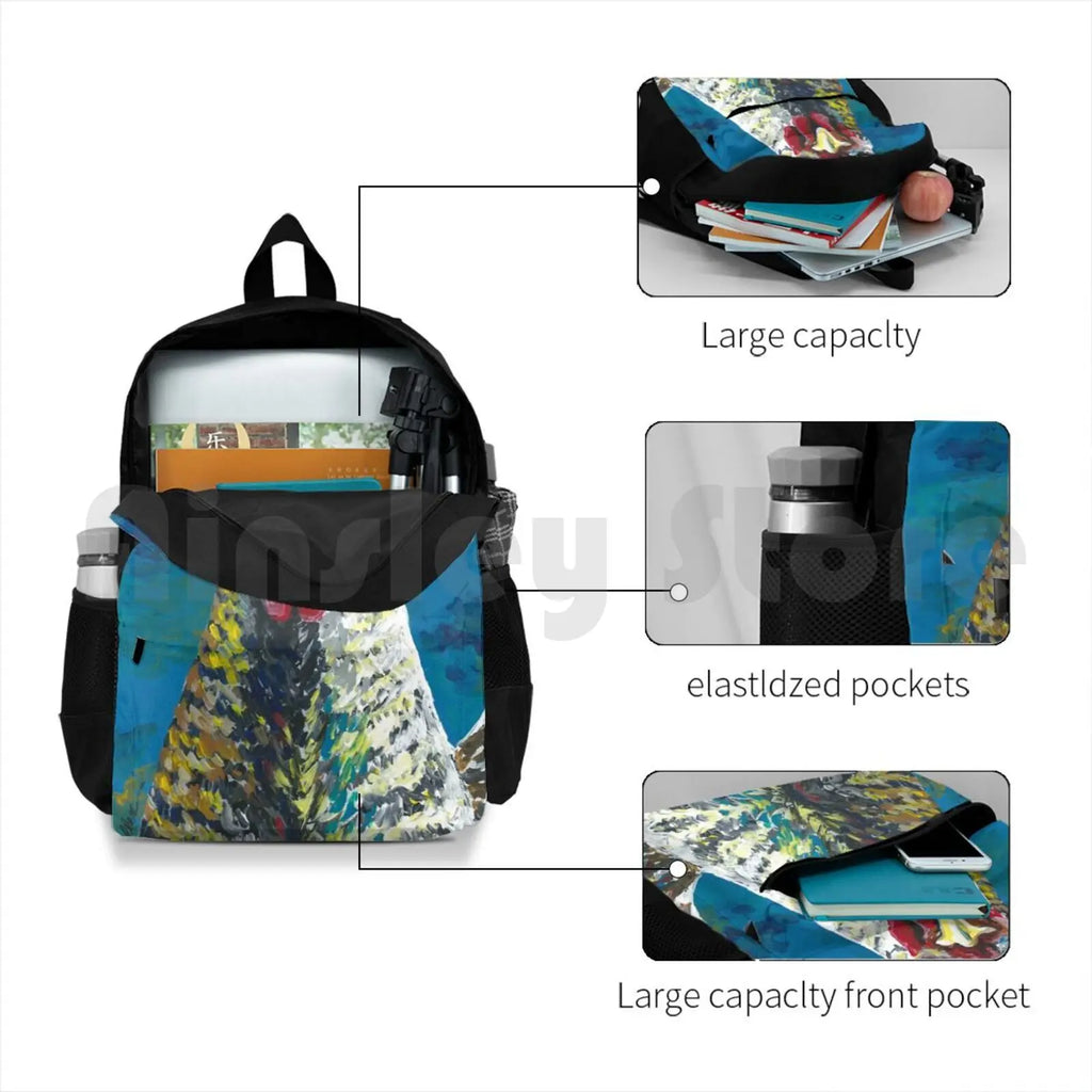 Colorful Hen Art Outdoor Hiking Backpack Riding Climbing Sports Bag