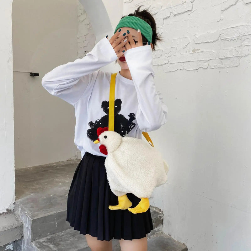 Chicken Purse Crossbody Bag Plush Animal Shoulder Bag Girls Clutch Messenger Bag
