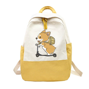 Child Dog Shiba Inu Corgi Printing Backpack Kids Canvas Schoolbag