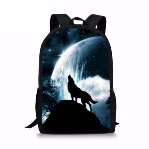 Kids Wolf Pattern School Backpack Mochila