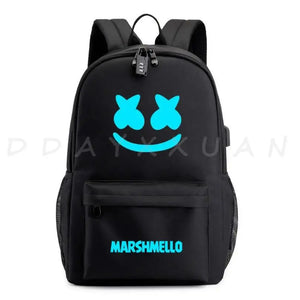 Anime Luminous DJ marshmello Backpack Kids Waterproof Bag USB Charging SchoolBag