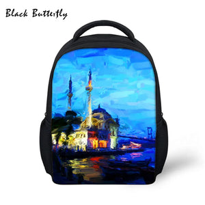 Kids Oil Painting Landscape Print School Backpack for Boys Girls, Age 3-8