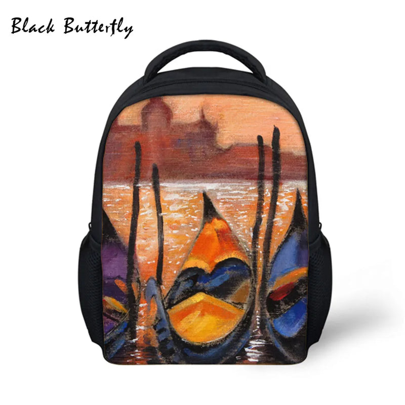 Kids Oil Painting Landscape Print School Backpack for Boys Girls, Age 3-8