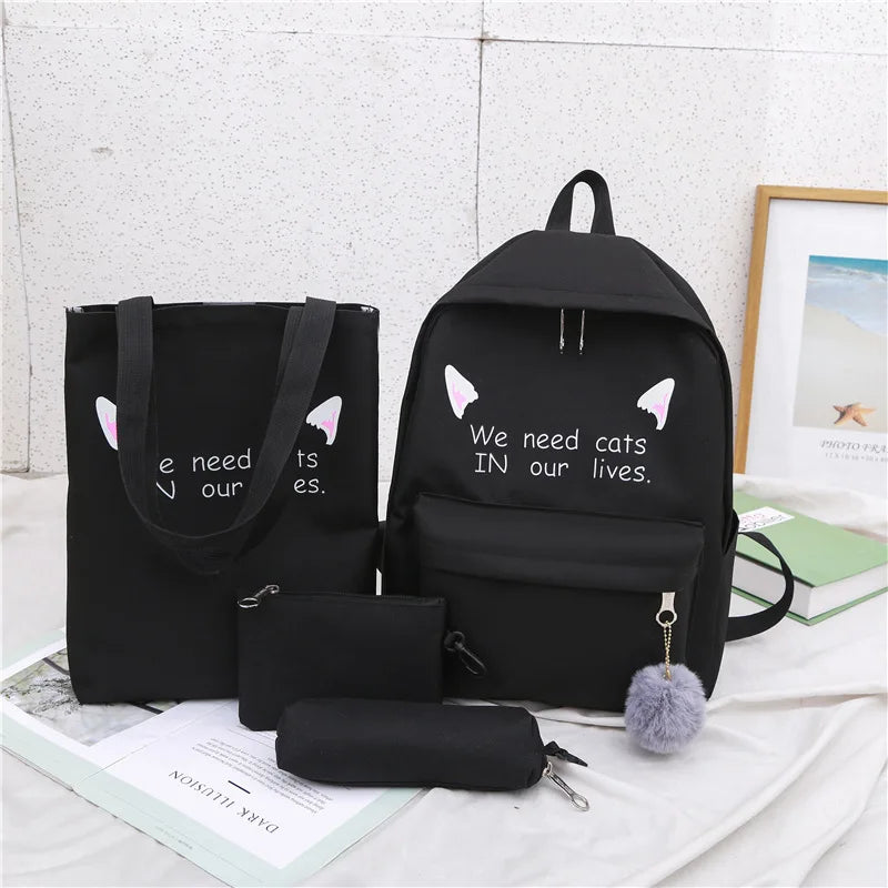Kids School Backpacks Girls Canvas Shoulder Bags Set