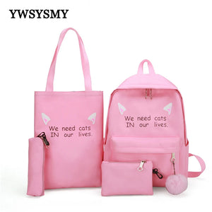 Kids School Backpacks Girls Canvas Shoulder Bags Set