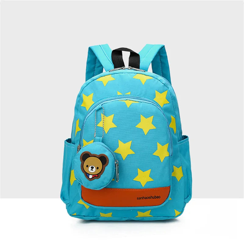 Children Character Backpack Rucksack School Bag Star Pattern Zipper Kid Book Bag