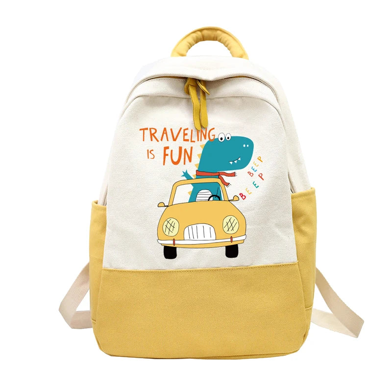 Kids Dino Backpack Canvas Anime Laptop Bag Boys Girls School Shoulder