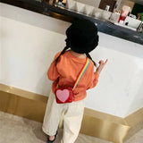 Girls Rainbow Messenger Bag with Sparkling Sequins and Love Print