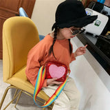 Girls Rainbow Messenger Bag with Sparkling Sequins and Love Print