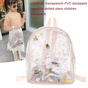 Children Glitter Stars Backpack PVC Shoulder Kids School Bags Girls