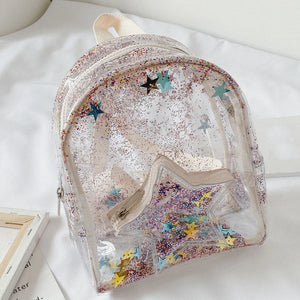Kids Glitter Stars Backpack PVC Shoulder School Bags Boys Girls Travel