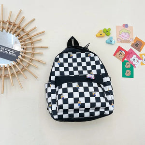 Kids Plaid Backpack Cartoon Student Shoulder Bag