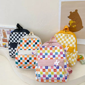 Kids Plaid Backpack Cartoon Student Shoulder Bag