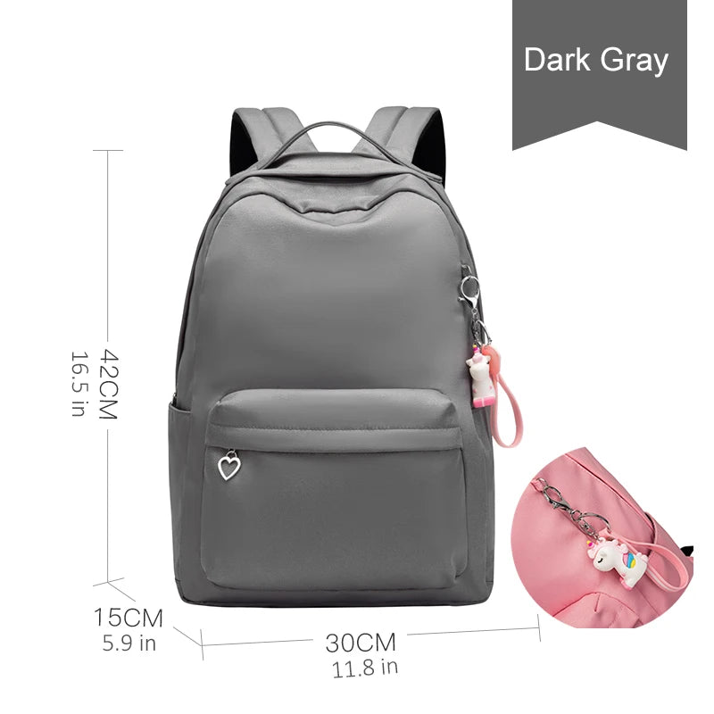 Waterproof Nylon Girls School Backpack Teenager Bag with Lovely Doll Zipper