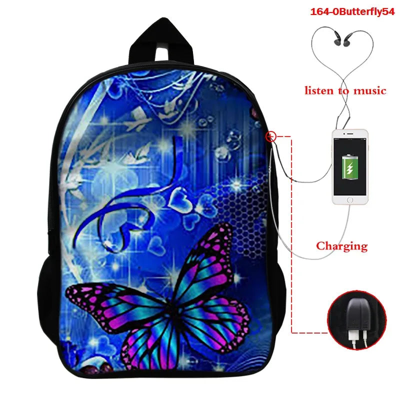 3D Butterfly Backpack High Capacity Girls School Bag