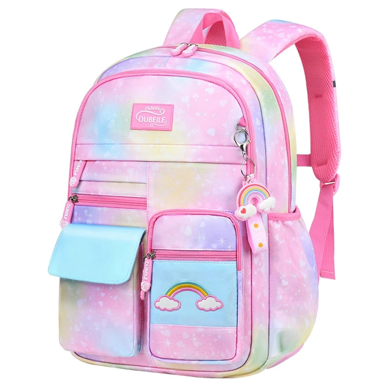 Girls Primary School Backpack Anti-Theft Gradient Rainbow Series Schoolbags