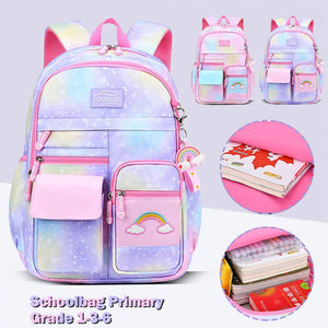 Girls Primary School Backpack Anti-Theft Gradient Rainbow Series Schoolbags