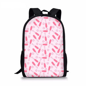 Girls Baseball Bat Prints Backpack Kids Kindergarten Schoolbag