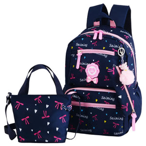 Girls Printing School Backpacks 3pcs/Set Kids Travel Shoulder Bag