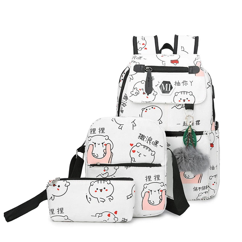 Girls Primary Backpack Set - 3 Pcs Princess Schoolbags