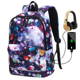 Reflective School Backpack USB Charging Waterproof Bag