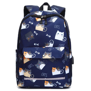 Reflective School Backpack USB Charging Waterproof Bag