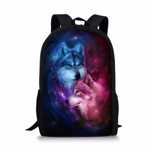 Fantasy Wolf Pattern Kids School Book Bags