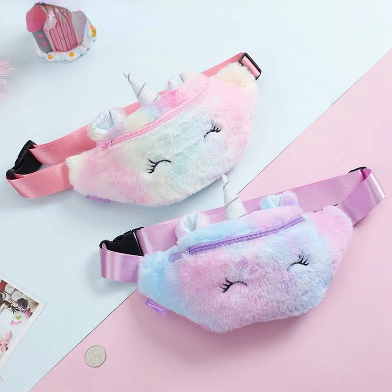 Kids Unicorn Plush Fanny Pack Belt Bag Coin Purse Girls Waist Travel Chest Bag