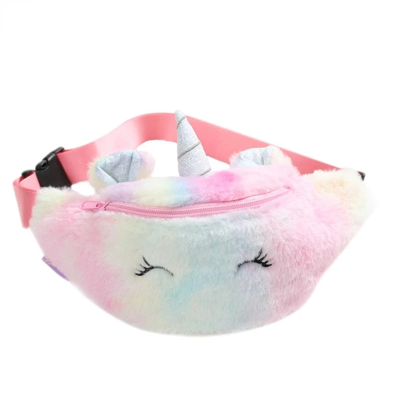 Kids Unicorn Plush Fanny Pack Belt Bag Coin Purse Girls Waist Travel Chest Bag
