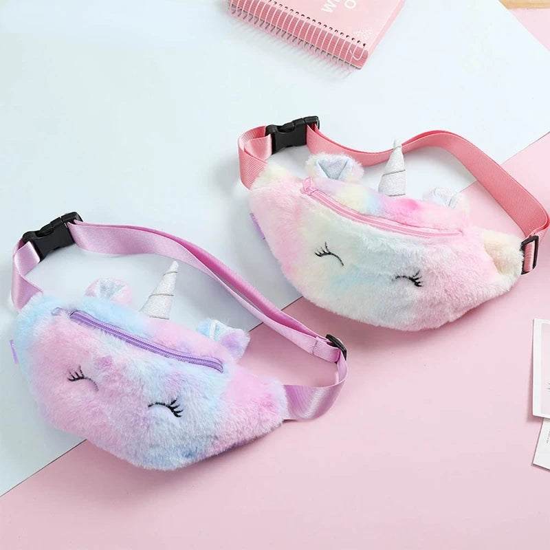 Kids Unicorn Plush Fanny Pack Belt Bag Coin Purse Girls Waist Travel Chest Bag
