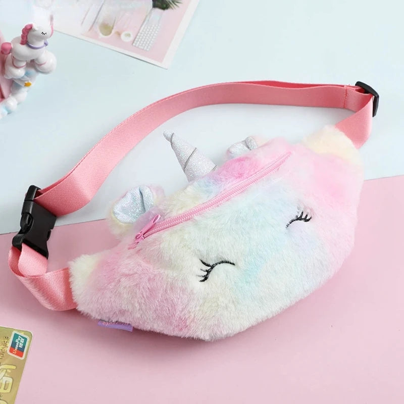 Kids Unicorn Plush Fanny Pack Belt Bag Coin Purse Girls Waist Travel Chest Bag