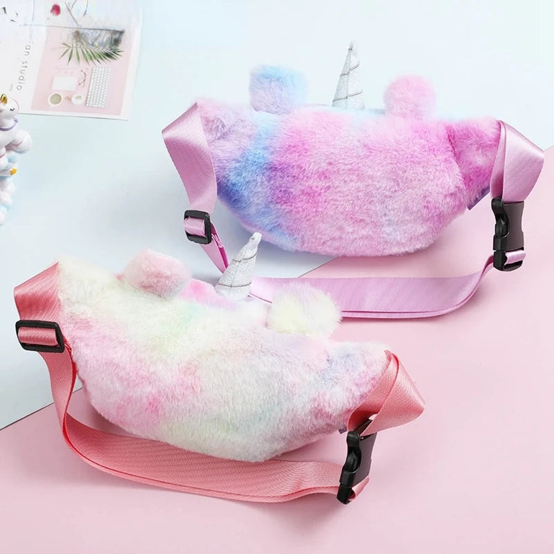 Kids Unicorn Plush Fanny Pack Belt Bag Coin Purse Girls Waist Travel Chest Bag