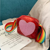 Kids Rainbow Messenger Bag Sparkly Love Print Crossbody
