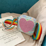 Kids Rainbow Messenger Bag Sparkly Love Print Crossbody