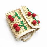 Kids Natural Rattan Woven Bag Cherry Pompon Small Handbag