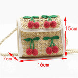 Kids Natural Rattan Woven Bag Cherry Pompon Small Handbag