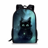 Kids Backpack Fantasy Cats Pattern School Book Bags Cartoon Animal Painting
