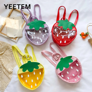 Kids Strawberry Schoolbag Girls Transparent Waterproof Backpack