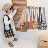 Kids Woolen One Shoulder Messenger Bag Diamond Matching Baby Knitted Bag