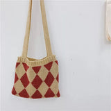Kids Woolen One Shoulder Messenger Bag Diamond Matching Baby Knitted Bag