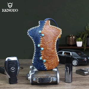 Men's Leather Smart Key Holder Bag Personalized Key Cover Pouch