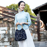 Ethnic Batik Cloth Shoulder Bag Bamboo Handle Women's Bag