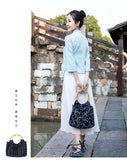 Ethnic Batik Cloth Shoulder Bag Bamboo Handle Women's Bag